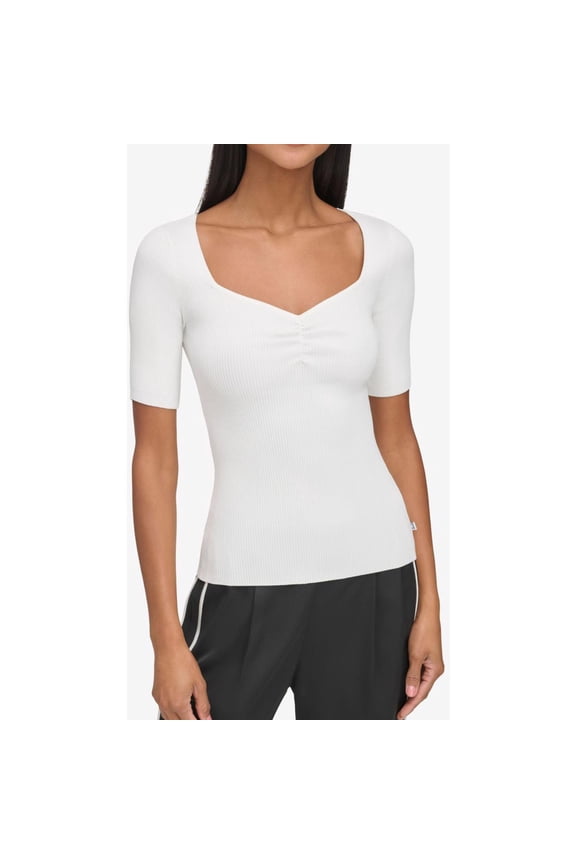 Womens Sweetheart Neck Fitted Pullover Sweater