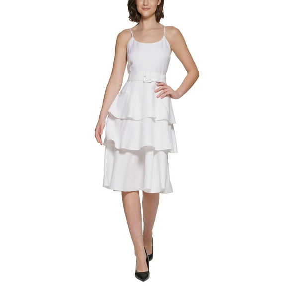 Karl Lagerfeld Paris Womens Tiered Midi Dress Soft White 2