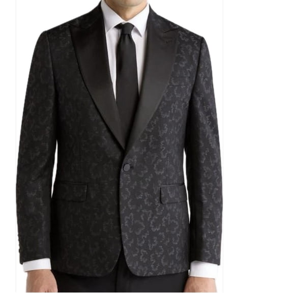 Karl Lagerfeld Printed Peak Lapel Formal-Fit Dinner Jacket Black B4HP $295 (Long,46)