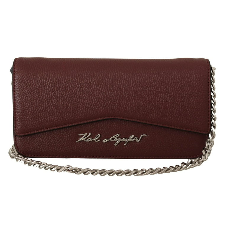 Karl Lagerfeld Wine Leather Evening Clutch Bag 