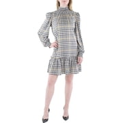 Karl Lagerfeld Paris Womens Plaid Smocked Trim Dress Dre Blackgoldwhite 6
