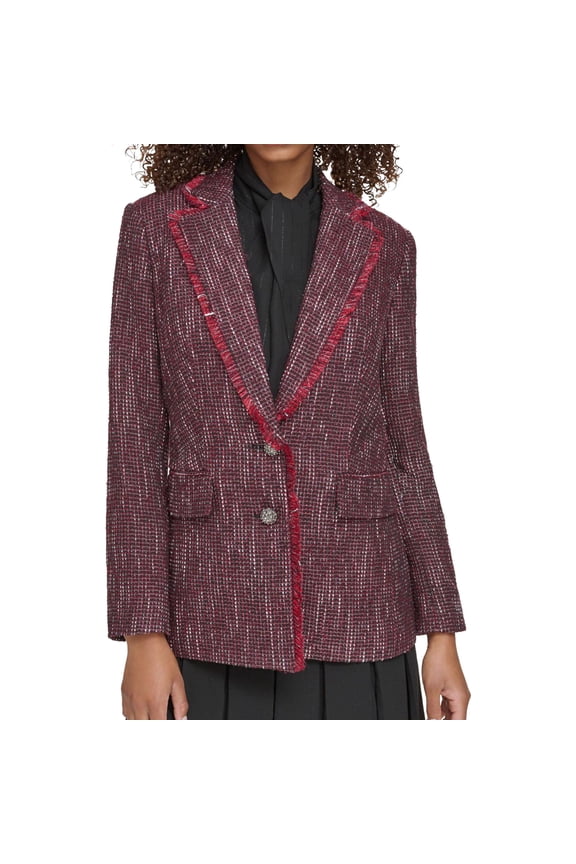Karl Lagerfeld Womens Metallic Tweed Blazer Jacket, Purple, 10