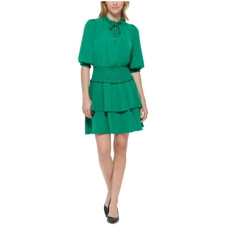 Karl Lagerfeld Womens Tiered Above-Knee A-line Dress, Green, 8