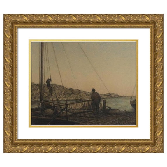 Karl Nordström 14x12 Gold Ornate Wood Frame and Double Matted Museum Art Print Titled - The Quay (1904)