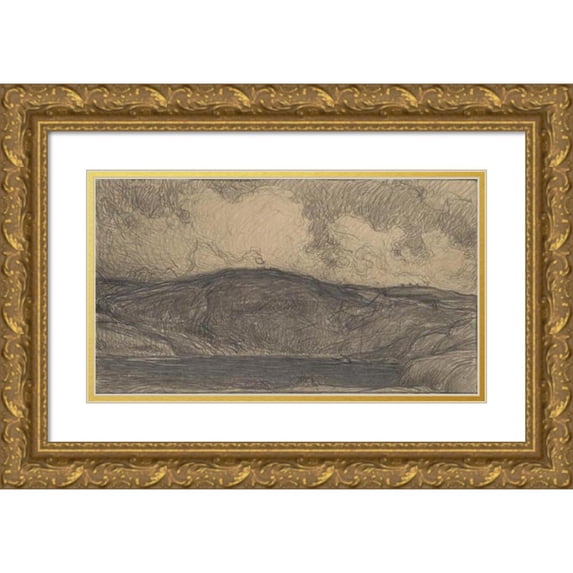 Karl Nordström 18x12 Gold Ornate Wood Frame and Double Matted Museum Art Print Titled - Sketch for Midsummer Bonfires in Stormy Weather (1900)