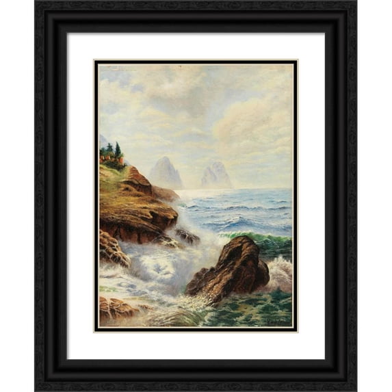 Karl Theodor Boehme 14x18 Black Ornate Wood Framed Double Matted Museum Art Print Titled - On the Coast of Ischia with a View of the Faraglioni Felsen