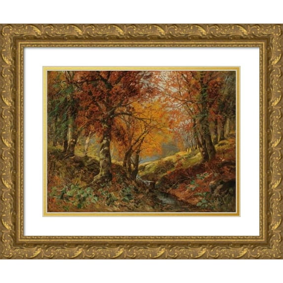 Karl Vikas 14x11 Gold Ornate Wood Frame and Double Matted Museum Art Print Titled - A Forest Glade in Autumn
