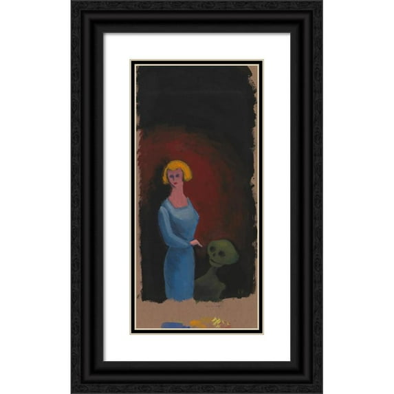 Karl Wiener 10x18 Black Ornate Wood Framed Double Matted Museum Art Print Titled - Without Title (Woman with Death) (Approx. 1932)