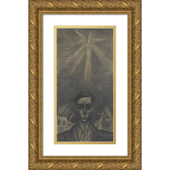 Karl Wiener 11x18 Gold Ornate Wood Frame and Double Matted Museum Art Print Titled - Self -Portrait (1944)