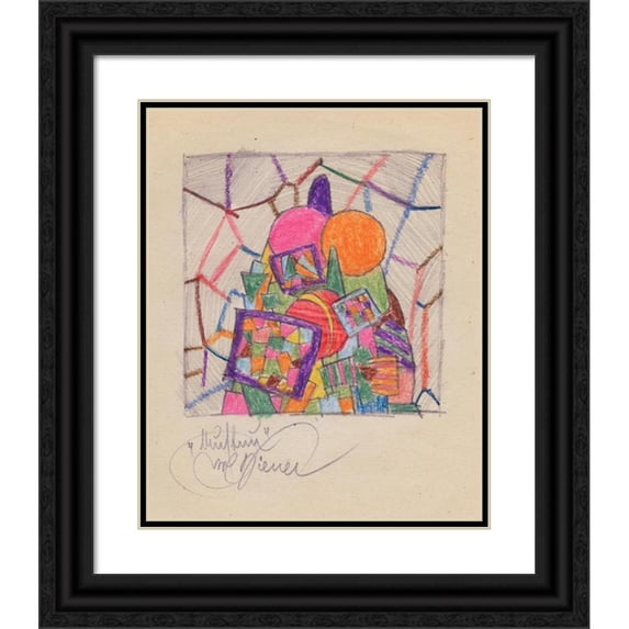 Karl Wiener 12x14 Black Ornate Wood Framed Double Matted Museum Art Print Titled: Structure II (Around 1923)