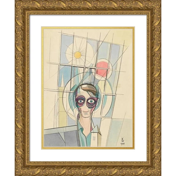 Karl Wiener 12x14 Gold Ornate Wood Frame and Double Matted Museum Art Print Titled - Euphoria (Self -Portrait) (1941)
