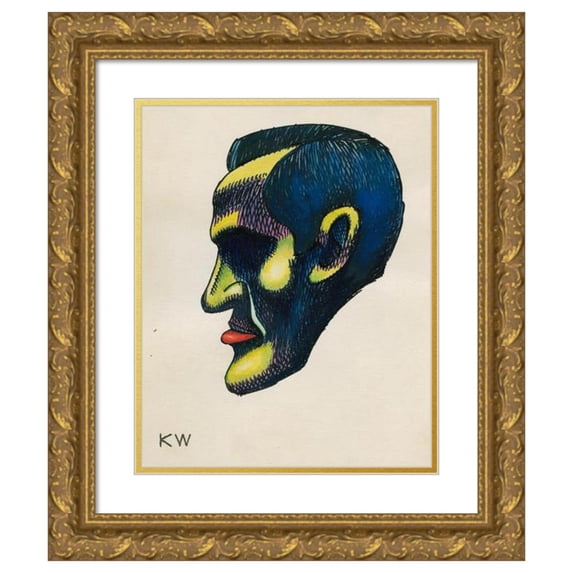 Karl Wiener 12x14 Gold Ornate Wood Frame and Double Matted Museum Art Print Titled - Head Study, From; ‘Profile’, 10 Leaves, Graz IV (1924)
