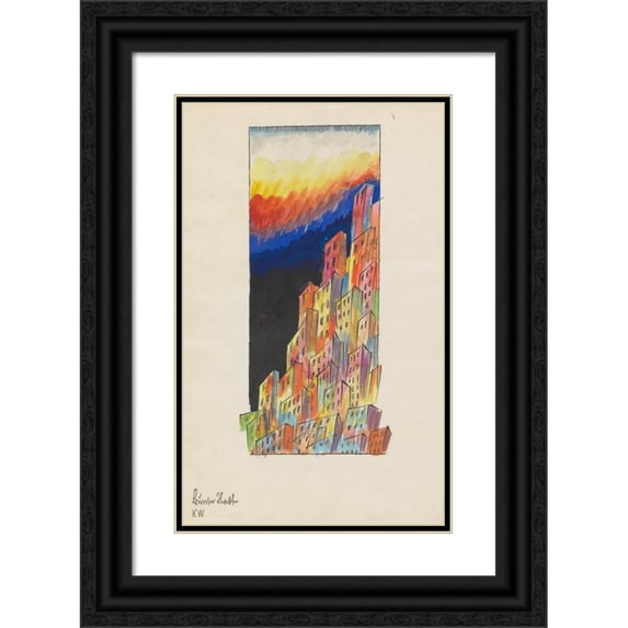 Karl Wiener 13x18 Black Ornate Wood Framed Double Matted Museum Art Print Titled - Colorful City, Graz (1924)