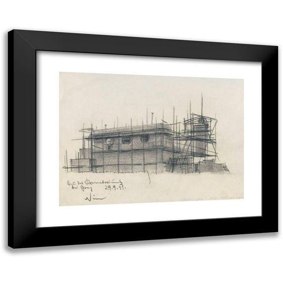Karl Wiener 14x11 Black Modern Framed Museum Art Print Titled - Construction of the Crematorium Near Graz (1931)