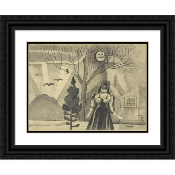 Karl Wiener 14x11 Black Ornate Wood Framed Double Matted Museum Art Print Titled: Untitled; Out of; ‘The 150 Leaves’ VIII (1940)