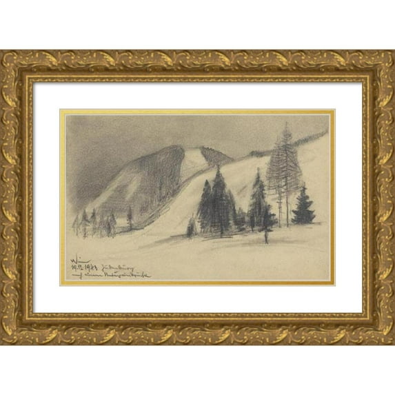 Karl Wiener 14x11 Gold Ornate Wood Frame and Double Matted Museum Art Print Titled - Oberstyrian Winter Landscape