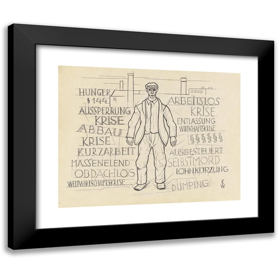 Karl Wiener 14x12 Black Modern Framed Museum Art Print Titled - Without Title (Hunger, Global Economic Crisis, Unemployed, .) (Around 1933)