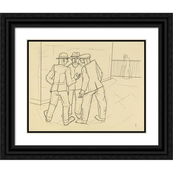 Karl Wiener 14x12 Black Ornate Wood Framed Double Matted Museum Art Print Titled: Without Title (Three Men)