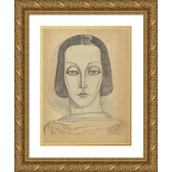 Karl Wiener 15x18 Gold Ornate Wood Frame and Double Matted Museum Art Print Titled - Female Portrait (Draft)