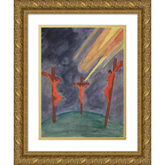 Karl Wiener 15x18 Gold Ornate Wood Frame and Double Matted Museum Art Print Titled - Golgatha (Around 1923)