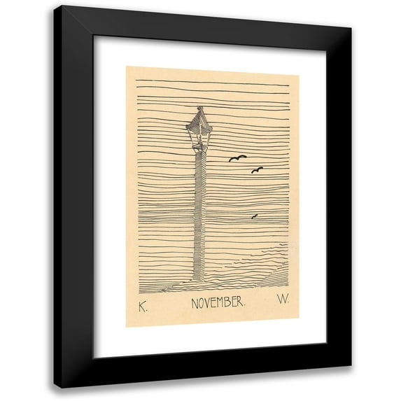 Karl Wiener 17x24 Black Modern Framed Museum Art Print Titled - Lantern and Three Birds (Around 1920)