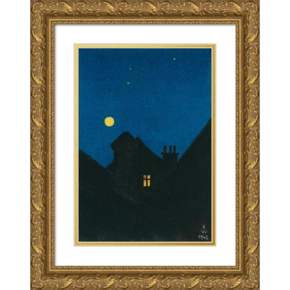 Karl Wiener 17x24 Gold Ornate Framed and Double Matted Museum Art Print Titled - Mondacht (1942)