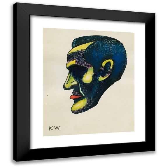 Karl Wiener 20x23 Black Modern Framed Museum Art Print Titled - Head Study, From; ‘Profile’, 10 Leaves, Graz IV (1924)