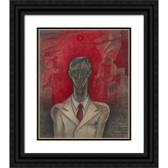 Karl Wiener 20x23 Black Ornate Framed Double Matted Museum Art Print Titled: Self -Portrait with Jupiter and Saturn (1940)