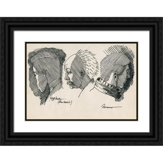 Karl Wiener 24x18 Black Ornate Framed Double Matted Museum Art Print Titled: 3 Portraits (1919)