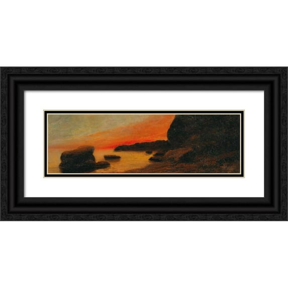 Karl Wilhelm Diefenbach 14x7 Black Ornate Wood Framed Double Matted Museum Art Print Titled: Sunset on the Coast of Capri (1900)