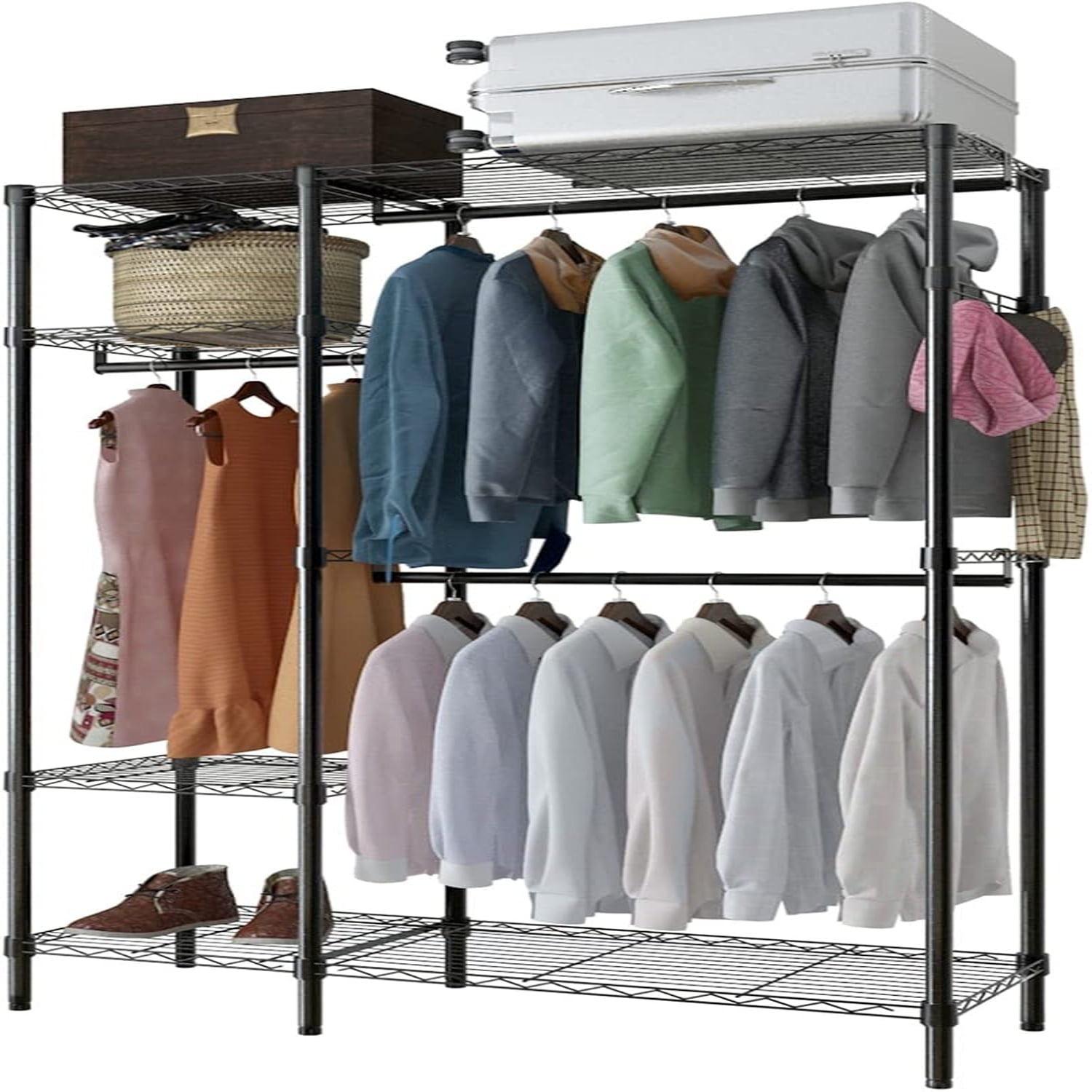 Karl Wire Garment Rack with 3 Hanging Rods Adjustable Freestanding