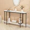 thumbnail image 1 of Karl home 2-Tier Console Table for Entryway, Sofa Table with Storage Shelves White Round Faux Marbled Tabletop Black Metal Frame, Modern Behind Couch Table for Living Room Hallway Entrance Foyer, 1 of 14