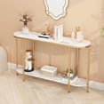 thumbnail image 1 of Karl home 2-Tier Console Table for Entryway, Sofa Table with Storage Shelves White Round Faux Marbled Tabletop Gold Metal Frame, Modern Behind Couch Table for Living Room Hallway Entrance Foyer, 1 of 7