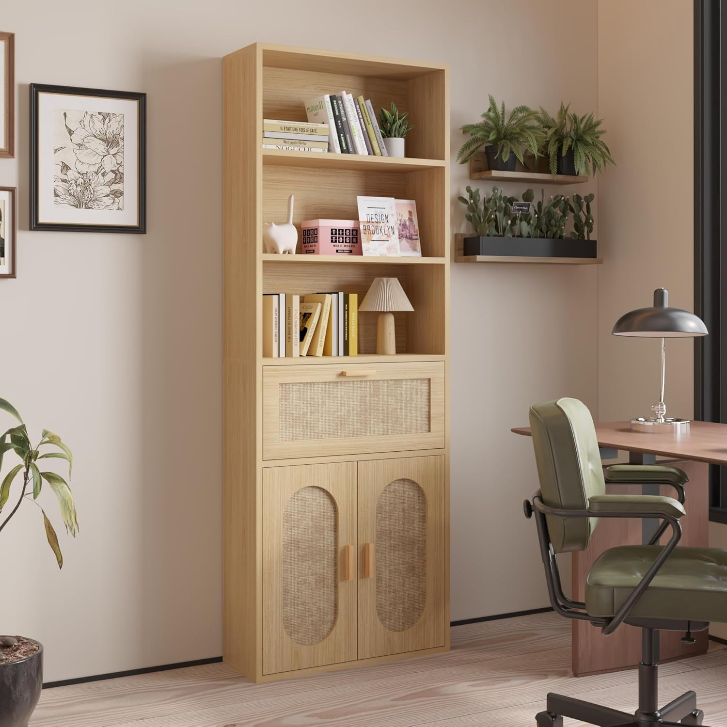 Bookcase Drawers Rattan Karl home 70.9