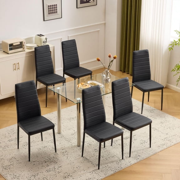 Karl home Dining Chairs Set of 4, PU Leather Balck Kitchen Chairs with Padded High Back & Foot Cap Protection for Dining Kitchen Living Room,300lbs Capacity,Space-Saving