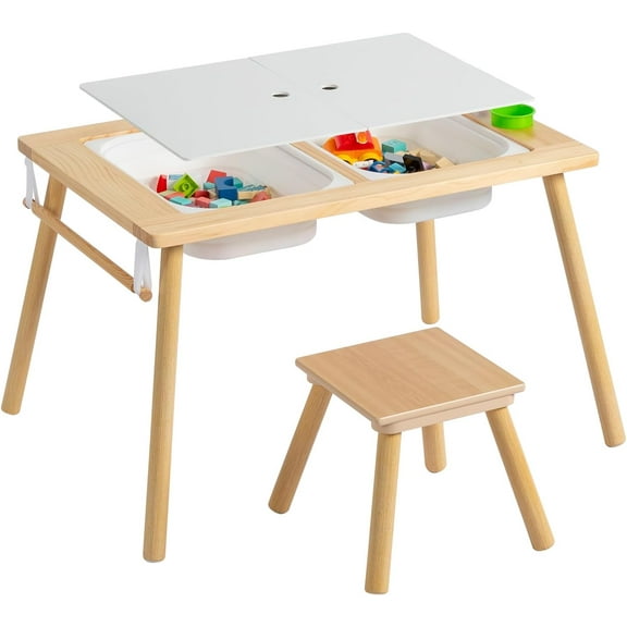 Karl home Sensory Table for Toddlers with Stool, Multifunction Activity Table with 2 Storage Bins, - Table with Pen Holder, Art & Craft, Play Sand Indoor and Outdoor, Gifts for Boys and Girls