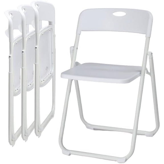 Karl home White Plastic Folding Chairs 4 Pack, Foldable Stacking Chairs for Outdoor & Indoor, Reinforced Metal Frame, 330LBS Capacity
