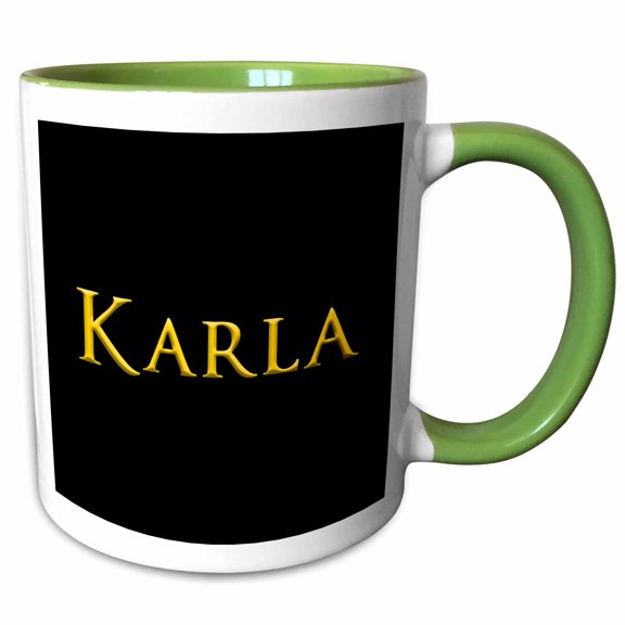 3drose, Karla Common Well Known Female Name in the Usa. Yellow, Black Gift, 11oz Two-tone Green Mug