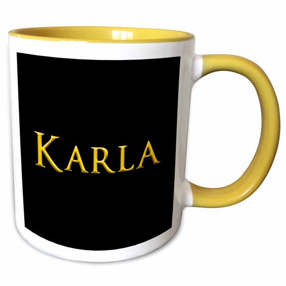 3drose, Karla Common Well Known Female Name in the Usa. Yellow, Black Gift, 11oz Two-tone Yellow Mug