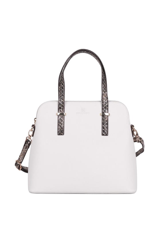 Dome Shaped Grace Women's Satchel Bag - Ivory Python