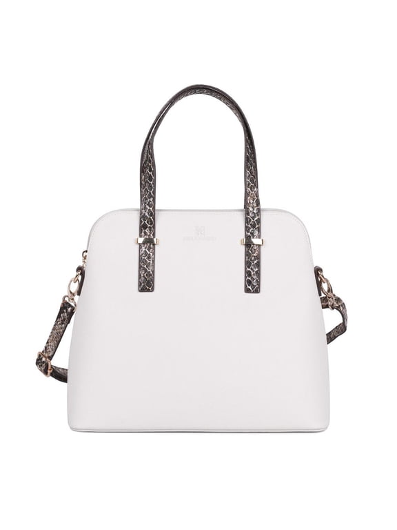 Dome Shaped Grace Women's Satchel Bag - Ivory Python