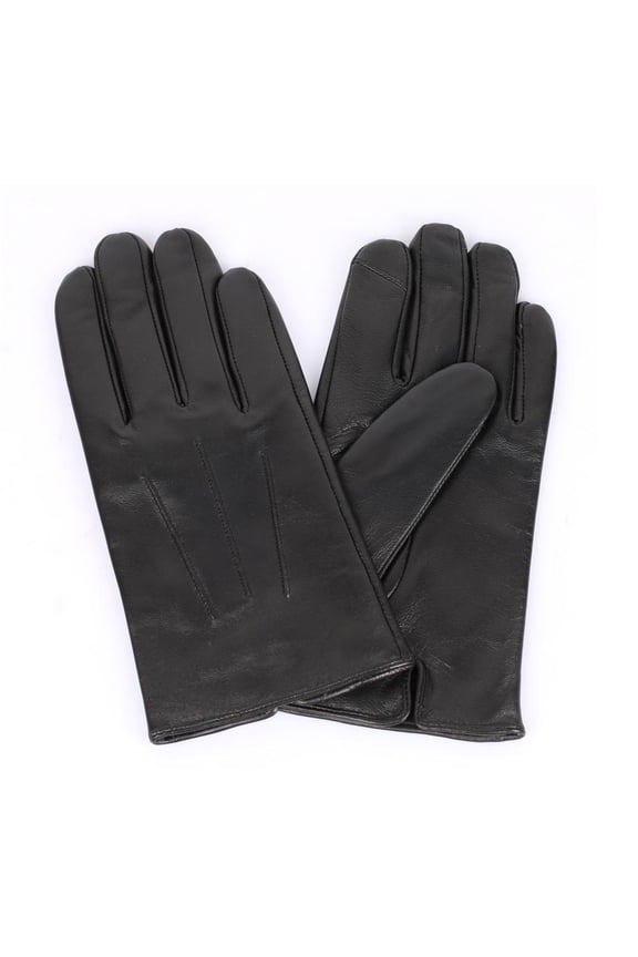 Men's Genuine Leather Touch Screen Gloves - Black - M
