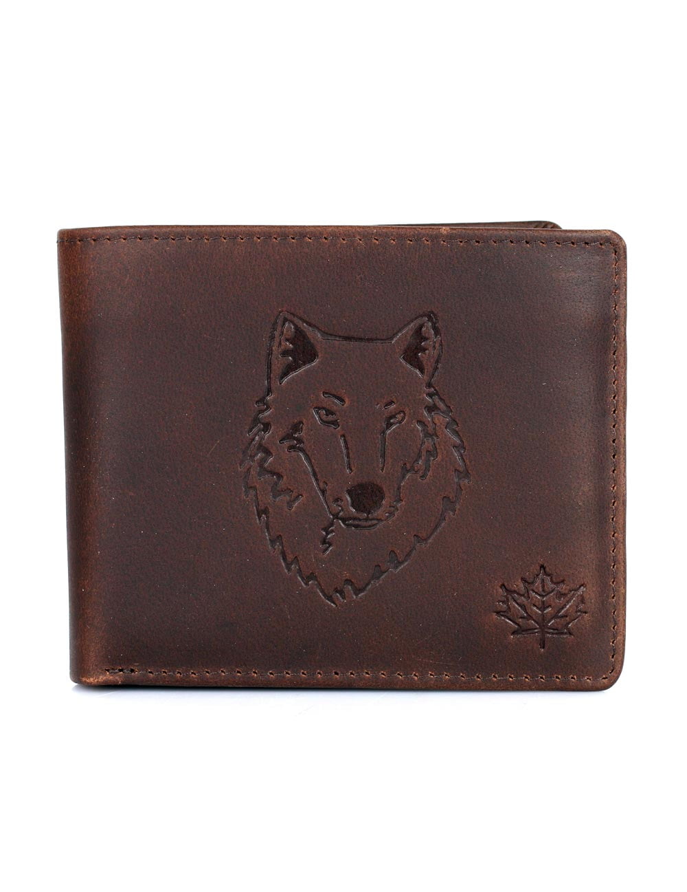Men's Genuine Leather Bifold Wallet – Extra Capacity, RFID Blocking, Vintage Wolf Engraving (Coffee Brown)