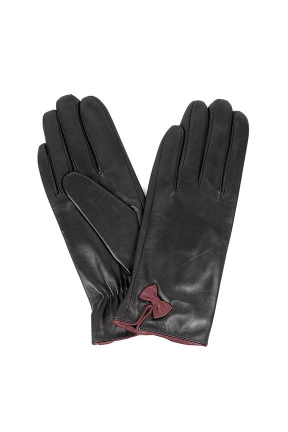 Karla Hanson 78104 Women's Leather Touch Screen Gloves with Bow Black Plum Small (78104BKPL-S)
