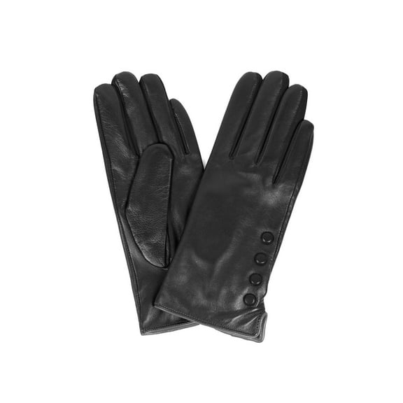 Karla Hanson Women's Deluxe Leather Touch Screen Gloves with Buttons - Black - L