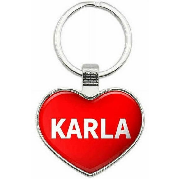 Karla - Names Female Metal Heart Keychain Key Chain Ring, Multiple Colors Available
