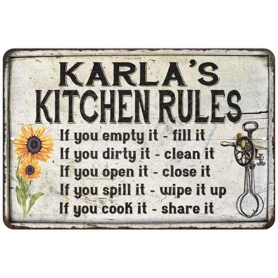 Karla's Kitchen Rules Chic Sign Vintage Decor 8x12 Metal Sign 208120032373