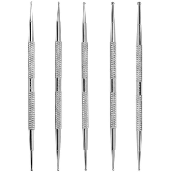 Karlash Set of 5pc Stainless Steel Nail Art Drawing Pen 2 way Dotting Pen Manicure Care Tool