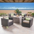 thumbnail image 1 of Karlee Outdoor 5 Piece Swivel Wicker Club Chair Set with cushions and Square Fire Pit, Dark Brown, Beige, Light Gray, 1 of 8