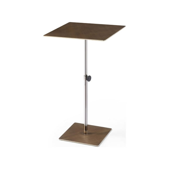 Karley Side Table, Bronze Brushed Metal, Grid Lines Design Top, Adjustable Height, Stainless Steel Base